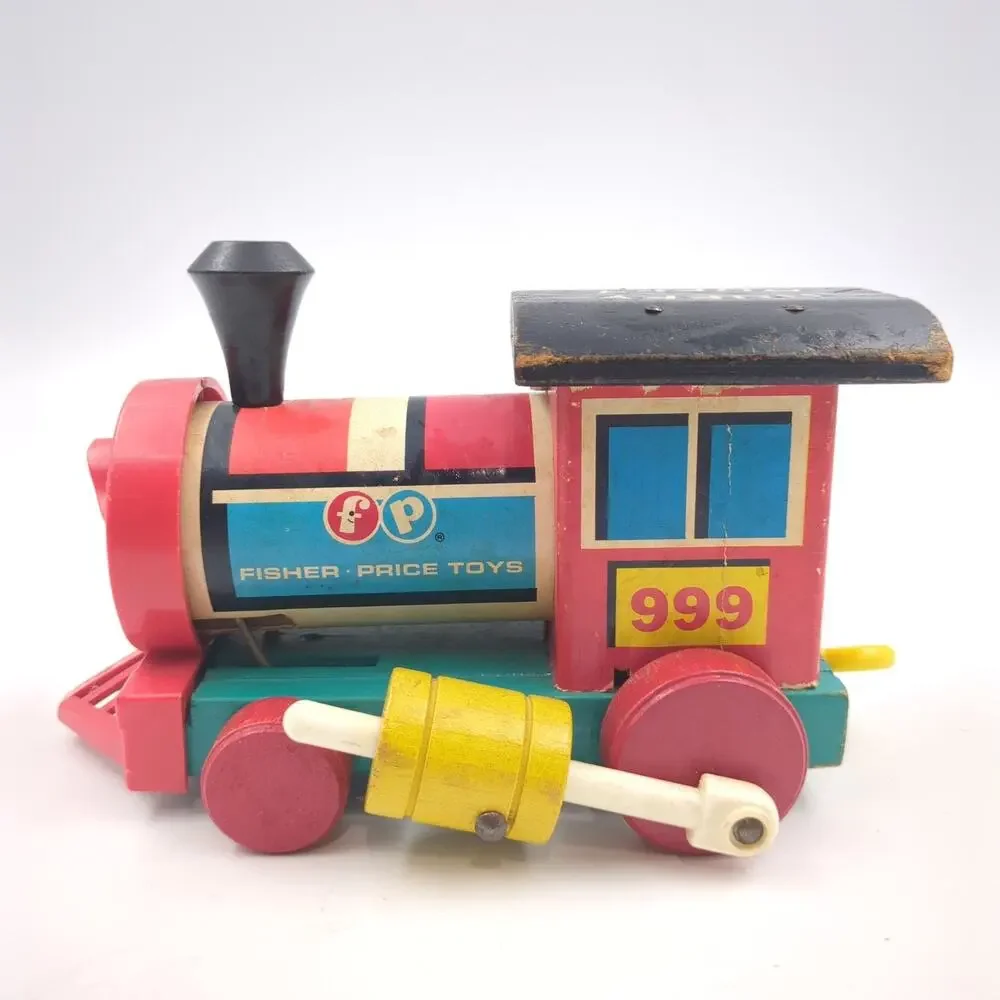 Vintage Fisher-Price #999 Huffy Puffy Pull Toy Train 1963 Wooden Eyes Move